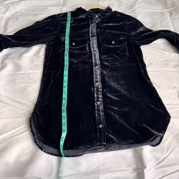 J Crew Crushed Velvet Classic Cut Y2K Blue/Purple Full Button Up Top with Collar - Picture 9 of 10